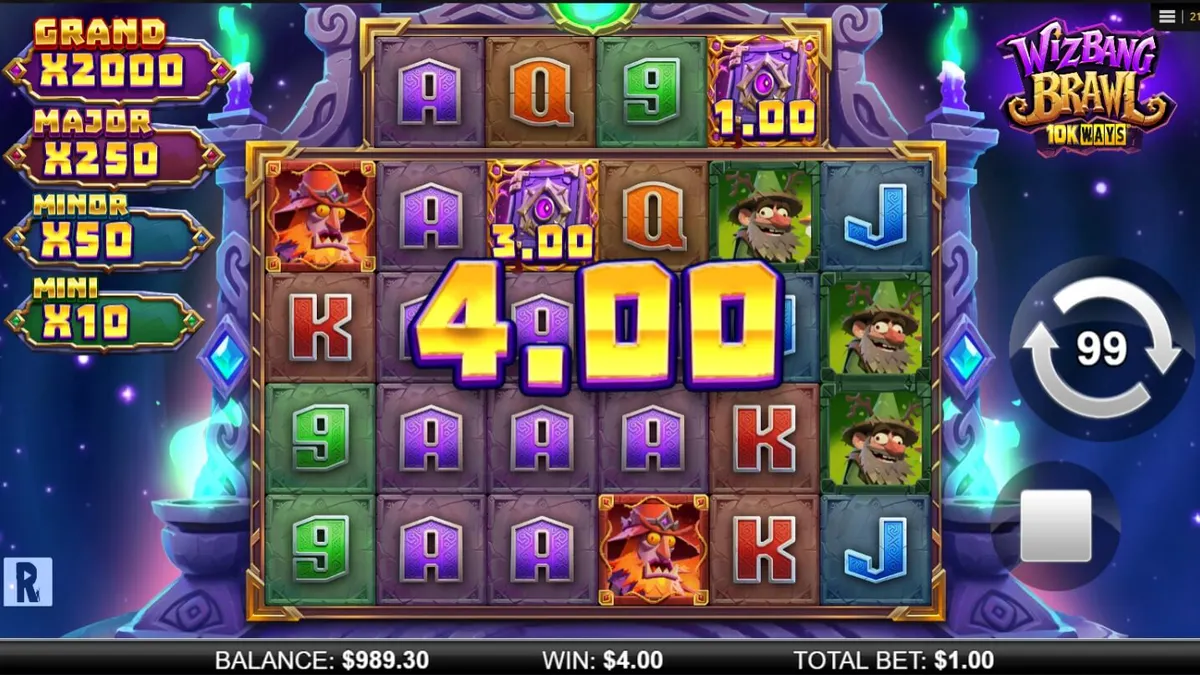 Wizbang Brawl 10K Ways স্লট গেমের জাদুকরী ইন্টারফেস